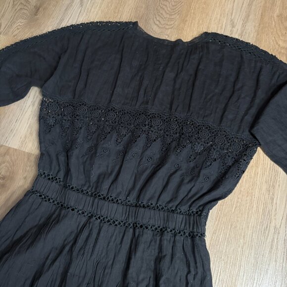 LoveShackFancy Beth Maxi Dress black size L large black cotton sheer voile shirt - Picture 13 of 16